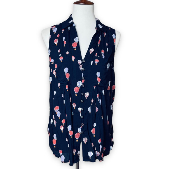 Anthropologie Tops - Maeve Anthropologie Women's Navy Collared Hot Air Balloon Blouse Top Size Medium
